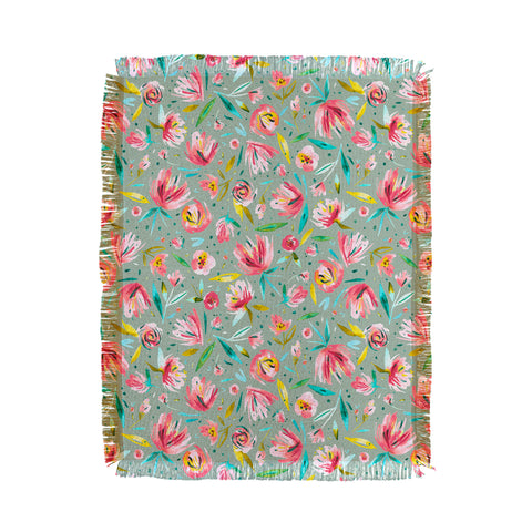 Ninola Design Green peonies festival floral Throw Blanket
