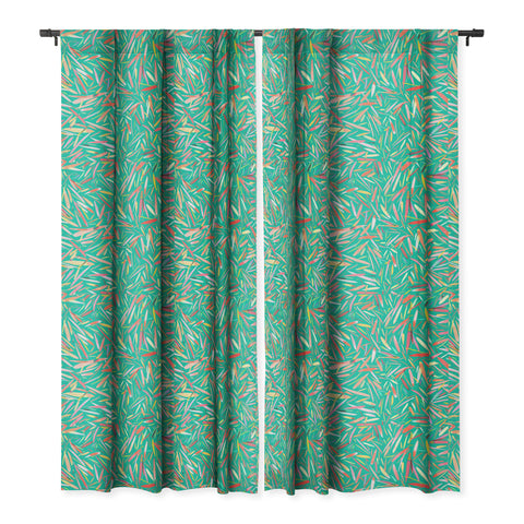 Ninola Design Green spring rain stripes abstract Blackout Window Curtain