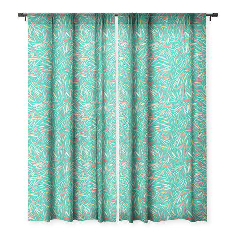 Ninola Design Green spring rain stripes abstract Sheer Window Curtain