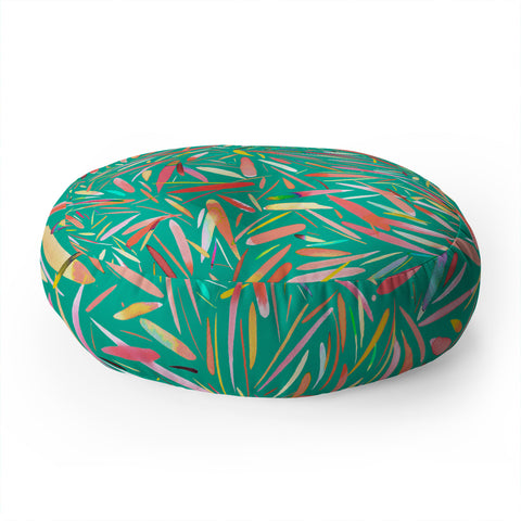 Ninola Design Green spring rain stripes abstract Floor Pillow Round