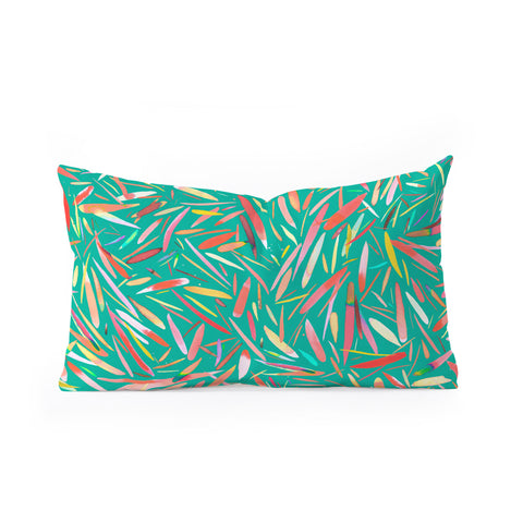 Ninola Design Green spring rain stripes abstract Oblong Throw Pillow
