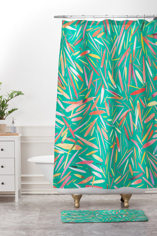 Ninola Design Green spring rain stripes abstract Shower Curtain And Mat