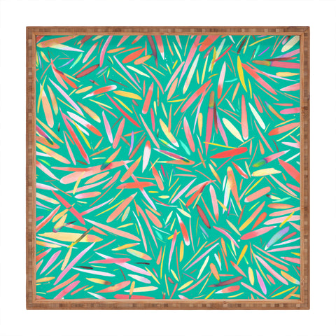 Ninola Design Green spring rain stripes abstract Square Tray