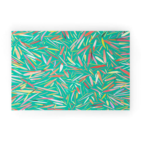 Ninola Design Green spring rain stripes abstract Welcome Mat