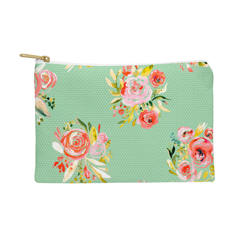Ninola Design Green sweet roses bouquet watercolor Pouch