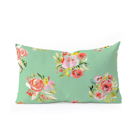 Ninola Design Green sweet roses bouquet watercolor Oblong Throw Pillow
