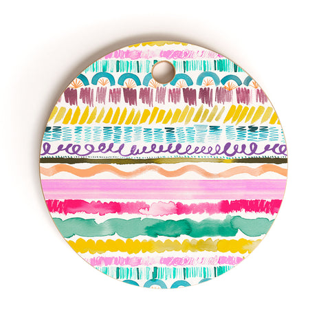 Ninola Design Hand Painted Garlands Tribal Cutting Board Round