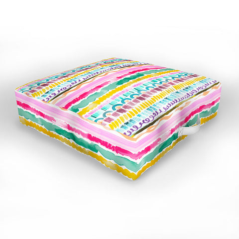 Ninola Design Hand Painted Garlands Tribal Outdoor Floor Cushion