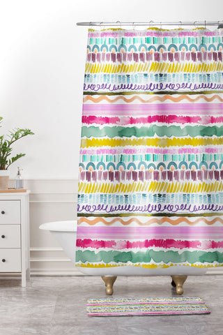 Ninola Design Hand Painted Garlands Tribal Shower Curtain And Mat