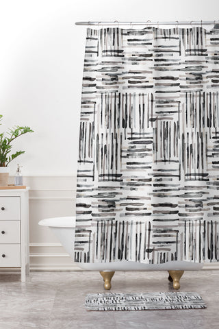 Ninola Design Hand Painted Mineral Stripes Shower Curtain And Mat