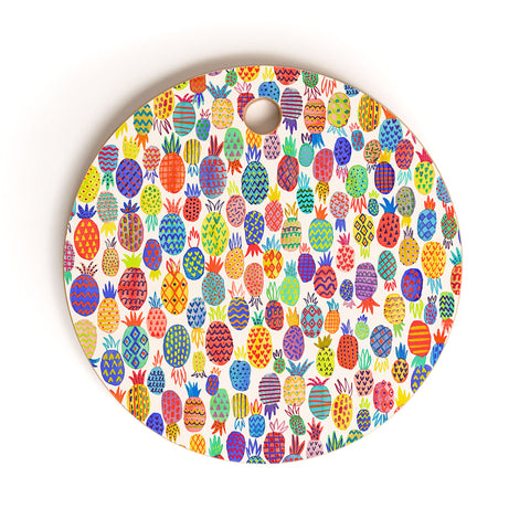 Ninola Design Happy and Funny Tropical Pineapples Cutting Board Round