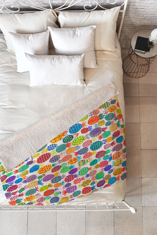 Ninola Design Happy and Funny Tropical Pineapples Fleece Throw Blanket