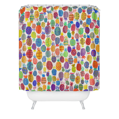 Ninola Design Happy and Funny Tropical Pineapples Shower Curtain