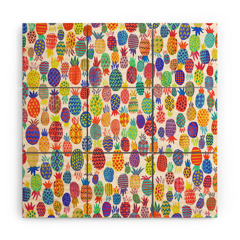 Ninola Design Happy and Funny Tropical Pineapples Wood Wall Mural
