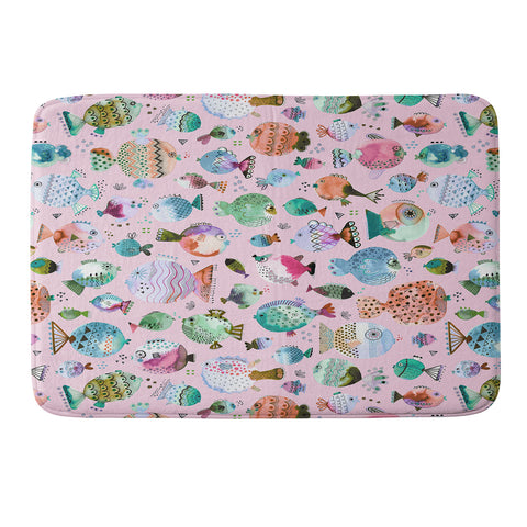 Ninola Design Happy Colorful Fishes Pink Memory Foam Bath Mat