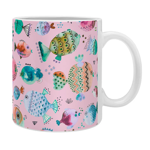 Ninola Design Happy Colorful Fishes Pink Coffee Mug