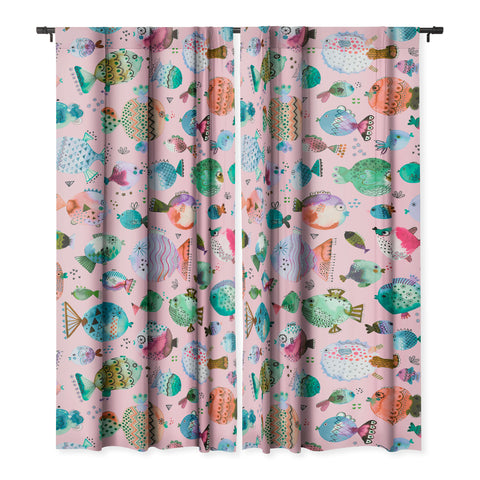 Ninola Design Happy Colorful Fishes Pink Blackout Non Repeat