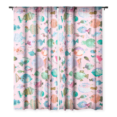 Ninola Design Happy Colorful Fishes Pink Sheer Non Repeat