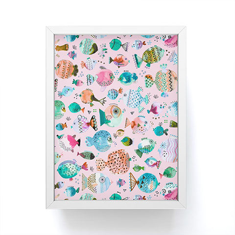 Ninola Design Happy Colorful Fishes Pink Framed Mini Art Print