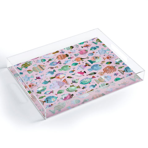Ninola Design Happy Colorful Fishes Pink Acrylic Tray