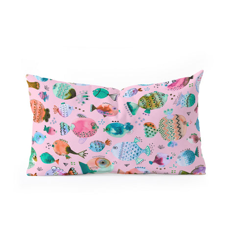 Ninola Design Happy Colorful Fishes Pink Oblong Throw Pillow