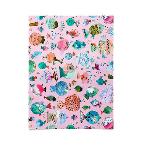 Ninola Design Happy Colorful Fishes Pink Poster