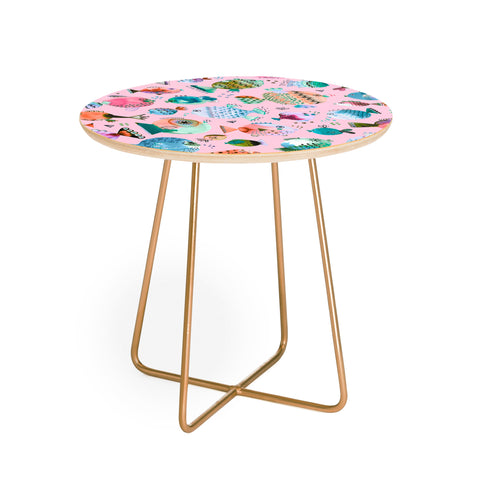 Ninola Design Happy Colorful Fishes Pink Round Side Table