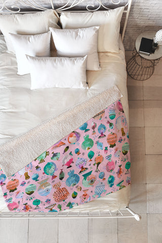 Ninola Design Happy Colorful Fishes Pink Fleece Throw Blanket