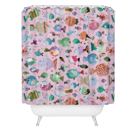 Ninola Design Happy Colorful Fishes Pink Shower Curtain