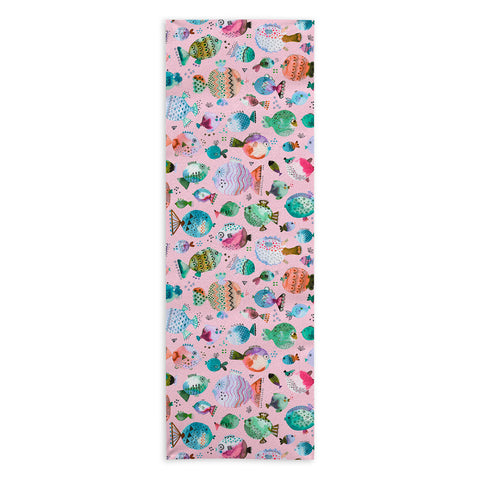 Ninola Design Happy Colorful Fishes Pink Yoga Towel