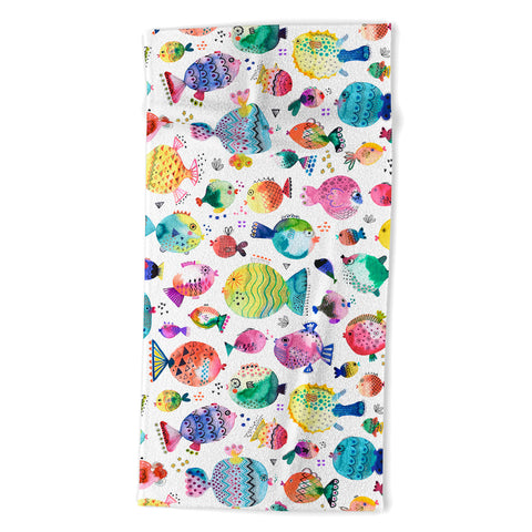 Ninola Design Happy colorful fishes Beach Towel