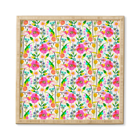 Ninola Design Happy spring daisy and poppy flowers Framed Wall Art