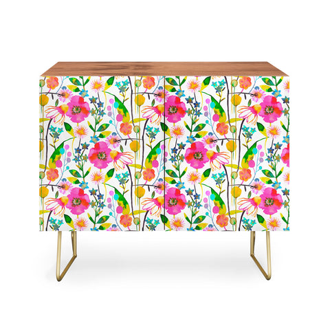 Ninola Design Happy spring daisy and poppy flowers Credenza