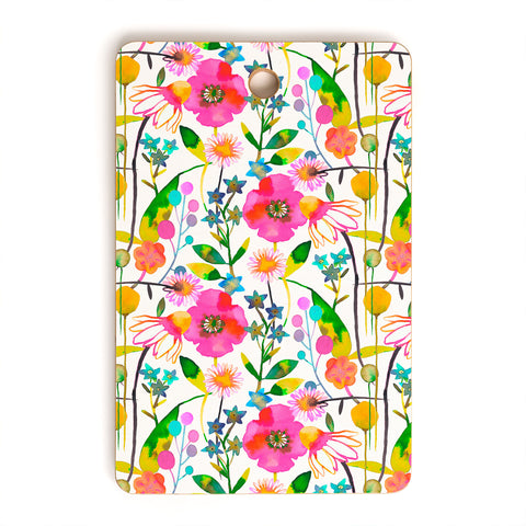 Ninola Design Happy spring daisy and poppy flowers Cutting Board Rectangle