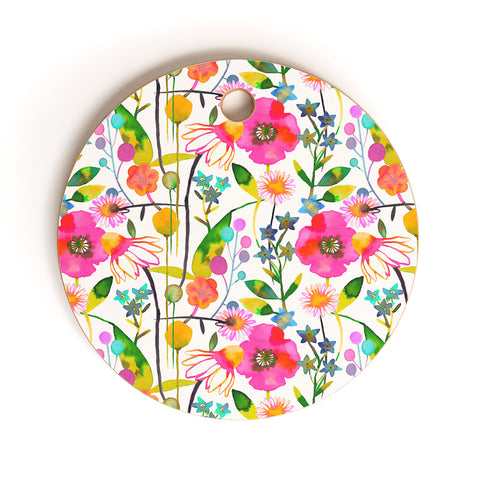 Ninola Design Happy spring daisy and poppy flowers Cutting Board Round
