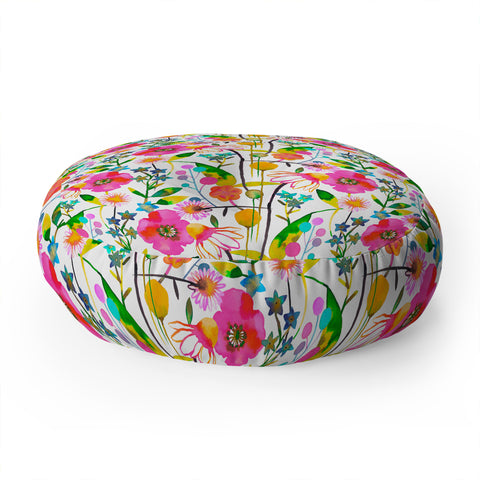 Ninola Design Happy spring daisy and poppy flowers Floor Pillow Round