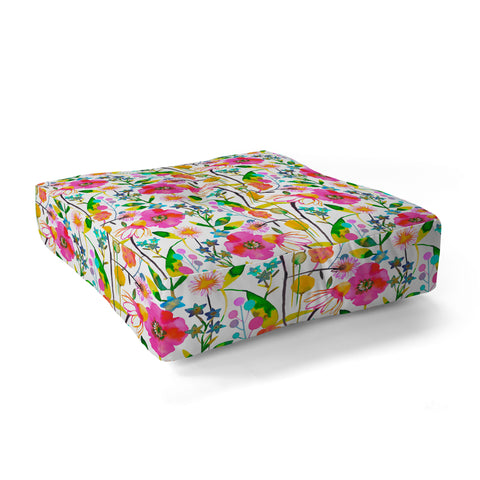Ninola Design Happy spring daisy and poppy flowers Floor Pillow Square