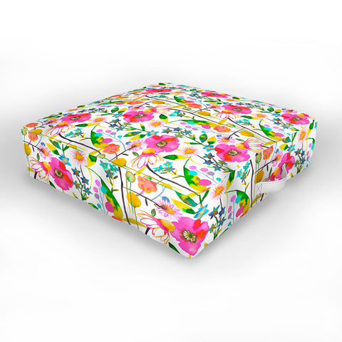 Ninola Design Happy spring daisy and poppy flowers Outdoor Floor Cushion