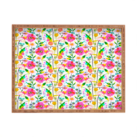 Ninola Design Happy spring daisy and poppy flowers Rectangular Tray
