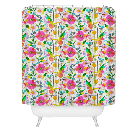 Ninola Design Happy spring daisy and poppy flowers Shower Curtain