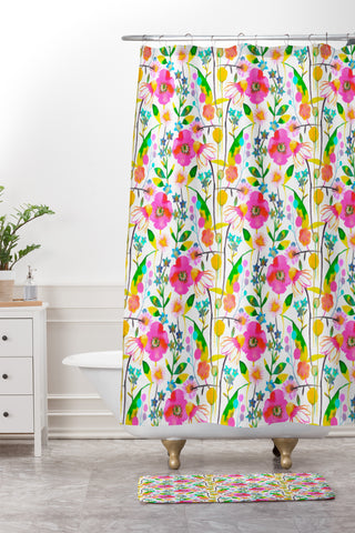 Ninola Design Happy spring daisy and poppy flowers Shower Curtain And Mat