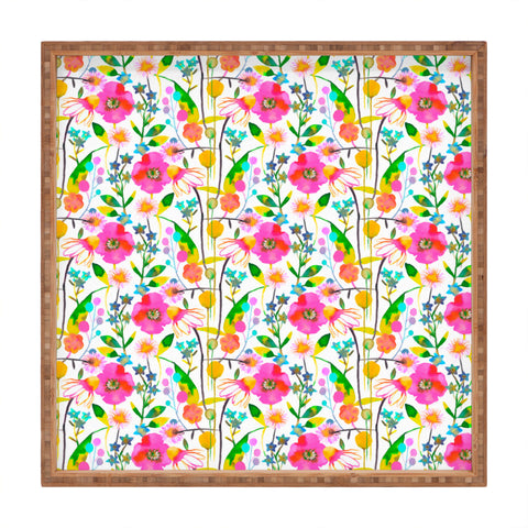 Ninola Design Happy spring daisy and poppy flowers Square Tray