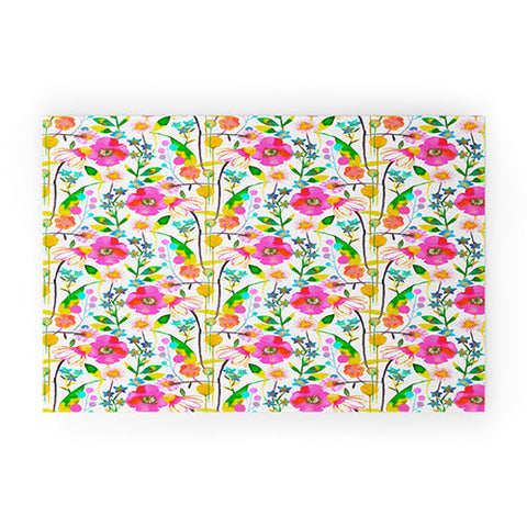 Ninola Design Happy spring daisy and poppy flowers Welcome Mat