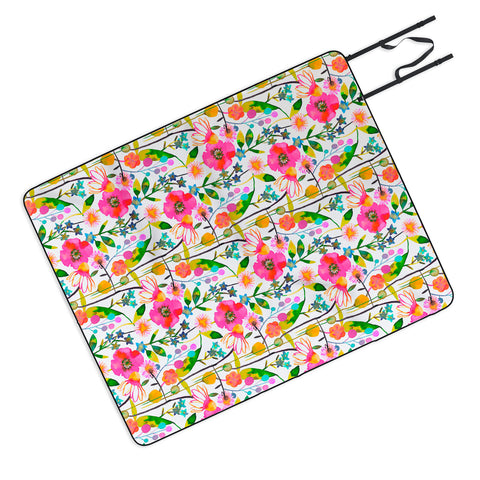 Ninola Design Happy spring daisy and poppy flowers Picnic Blanket
