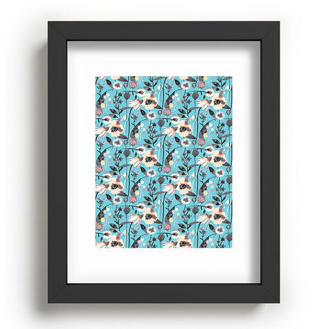 Ninola Design Happy Spring Flowers Blue Recessed Framing Rectangle
