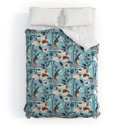 Ninola Design Happy Spring Flowers Blue Comforter