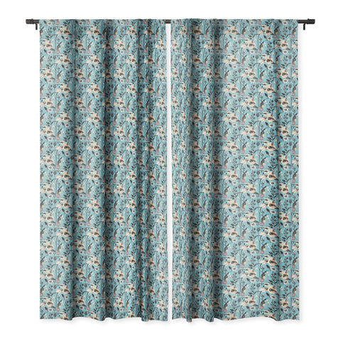 Ninola Design Happy Spring Flowers Blue Blackout Window Curtain