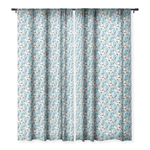 Ninola Design Happy Spring Flowers Blue Sheer Window Curtain