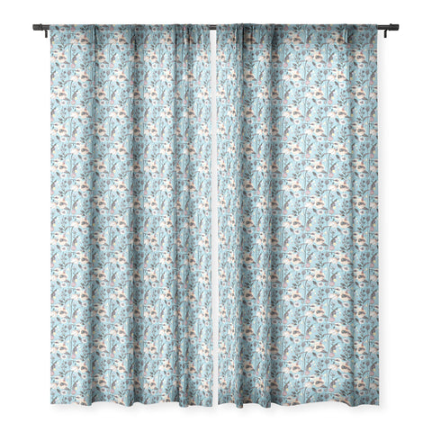 Ninola Design Happy Spring Flowers Blue Sheer Window Curtain