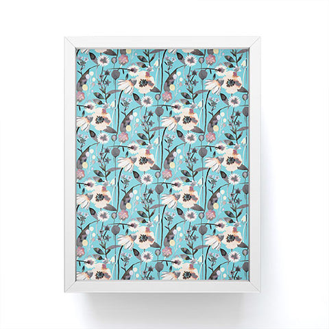 Ninola Design Happy Spring Flowers Blue Framed Mini Art Print